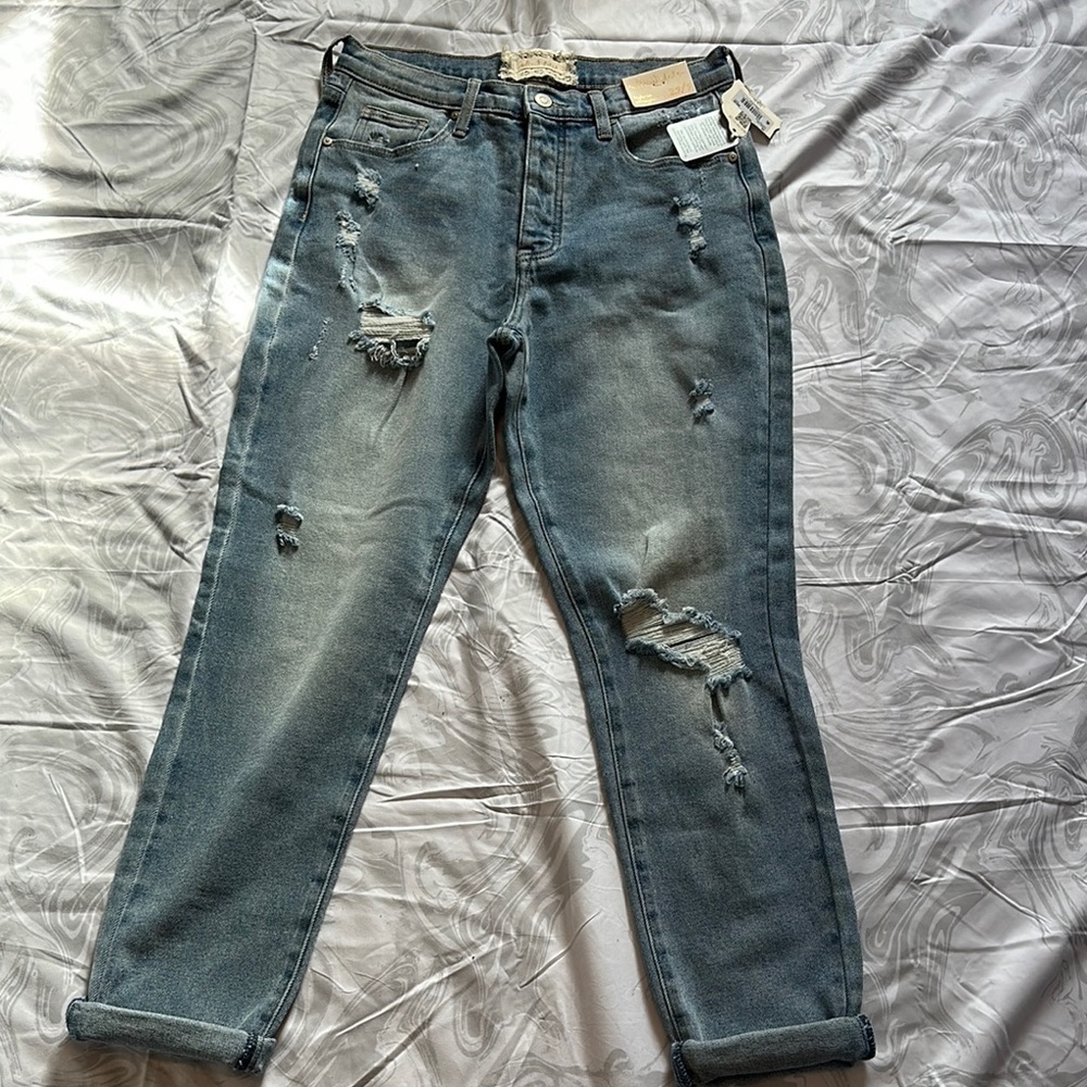 Altar'd State Boyfriend Blue Jeans with Distressed Vintage Look